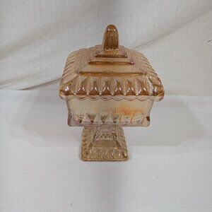 Vintage Jeannette Glass Wedding Marigold Carnival Glass bowl with Lid